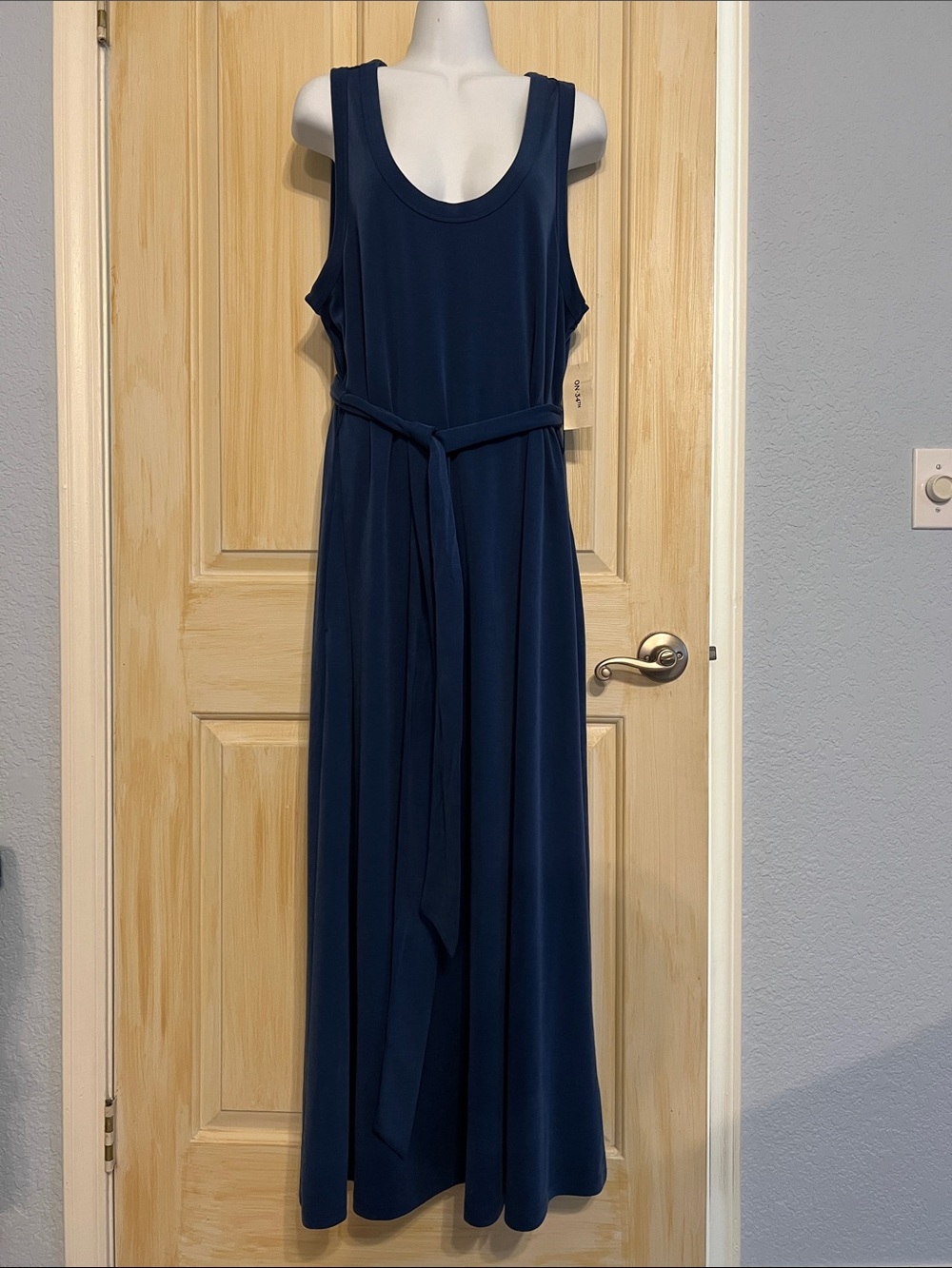 Sleeveless Navy Maxi Dress with Waist Tie